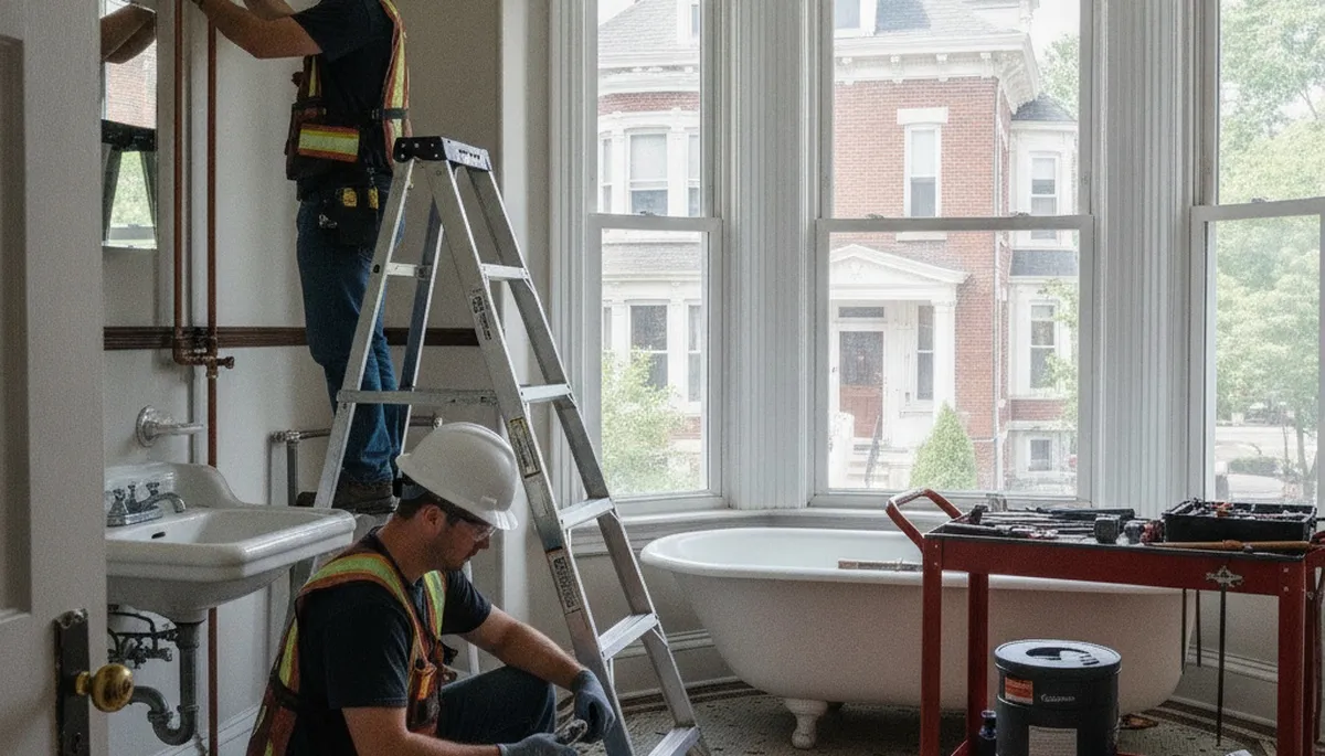 Boston MA plumbing repair technician servicing a residential pipe leak for PlumbersBostonMA.com