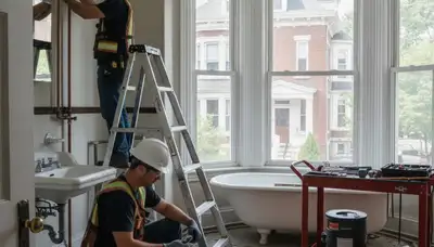 Boston MA plumbing repair technician servicing a residential pipe leak for PlumbersBostonMA.com