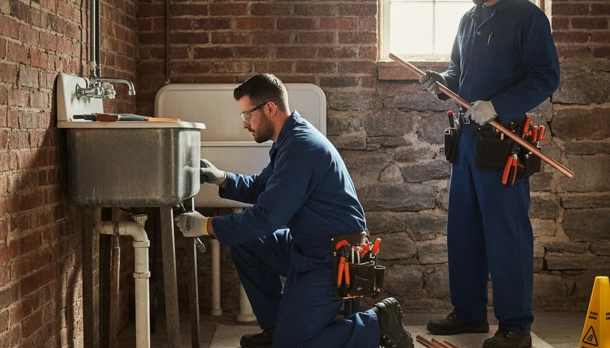 Boston, MA plumber inspecting a residential pipe repair for plumbing service work