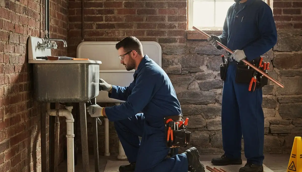 Boston, MA plumber inspecting a residential pipe repair for plumbing service work