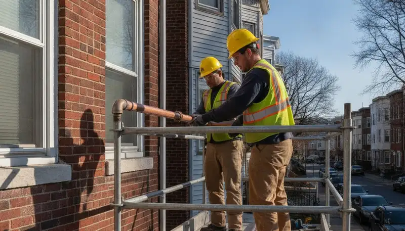 Boston, MA plumber repairing a pipe for a plumbing service call