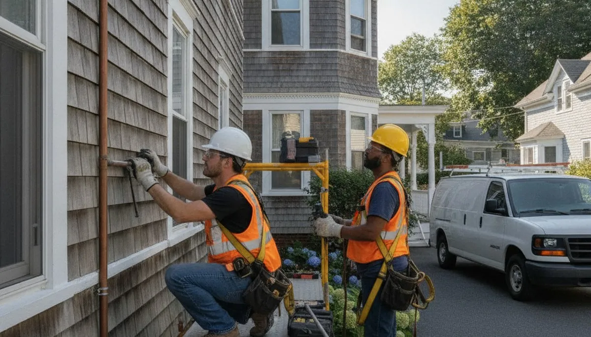 Boston, MA plumber repairing a residential pipe for plumbing service in a home