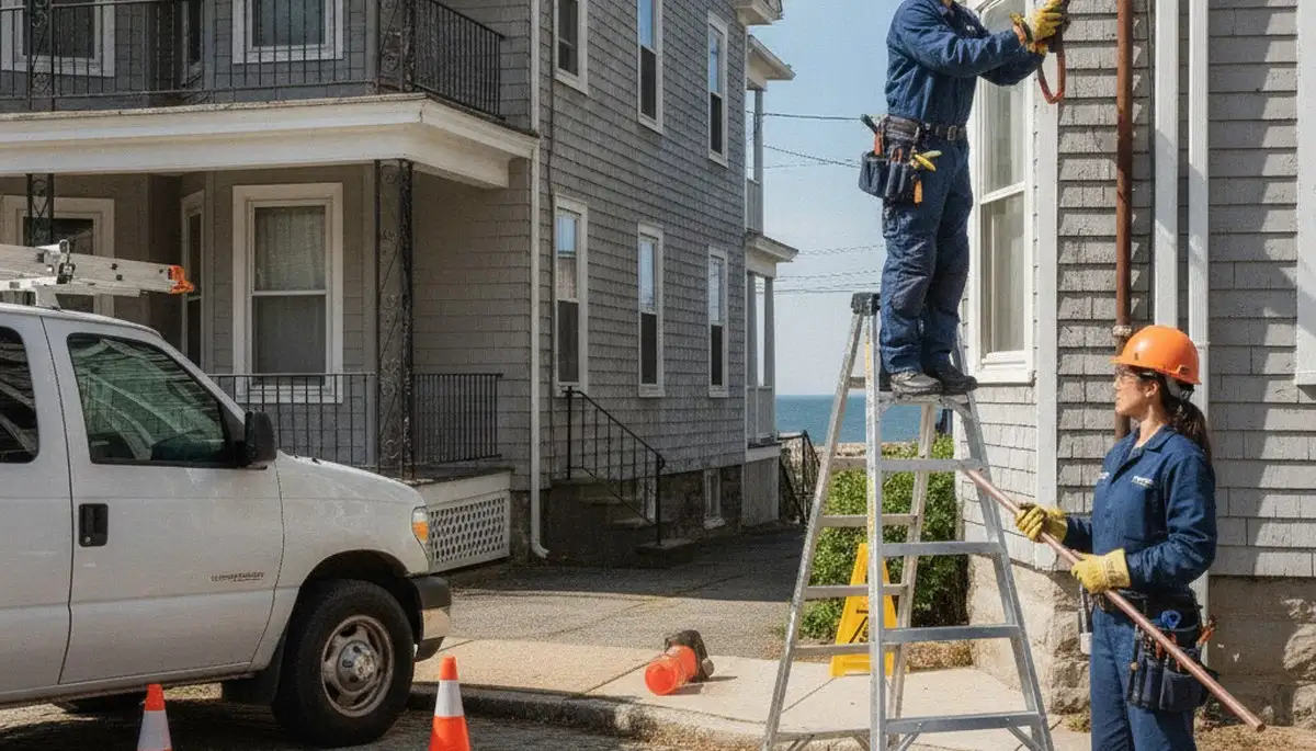 Boston MA plumbing repair technician servicing a drain for a local home