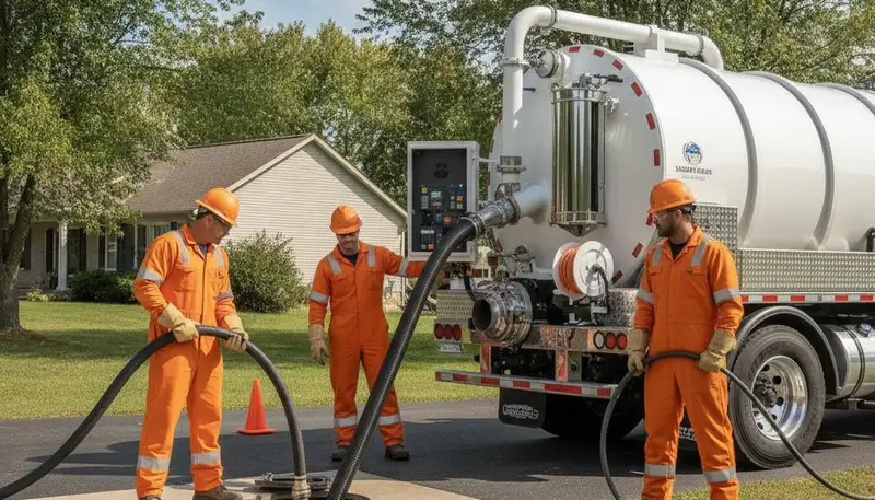 Boston, MA plumber performing septic pumping service for a residential home