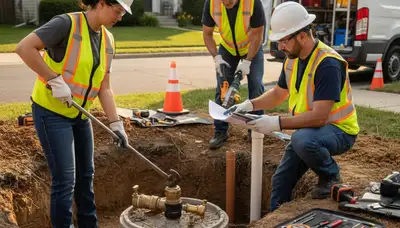 Boston, MA plumber inspecting septic repair for a home system