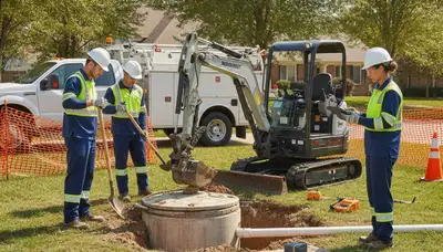 Boston, MA septic repair technician inspecting residential plumbing for On Call Plumbers