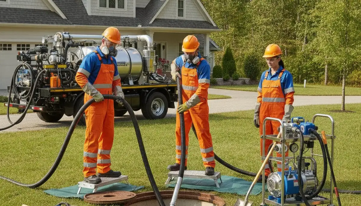 Boston plumbers cleaning a septic tank for a Boston, MA home to keep the system running smoothly