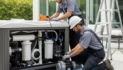 Boston, MA spa repair technician fixing jets and heating for a home spa system