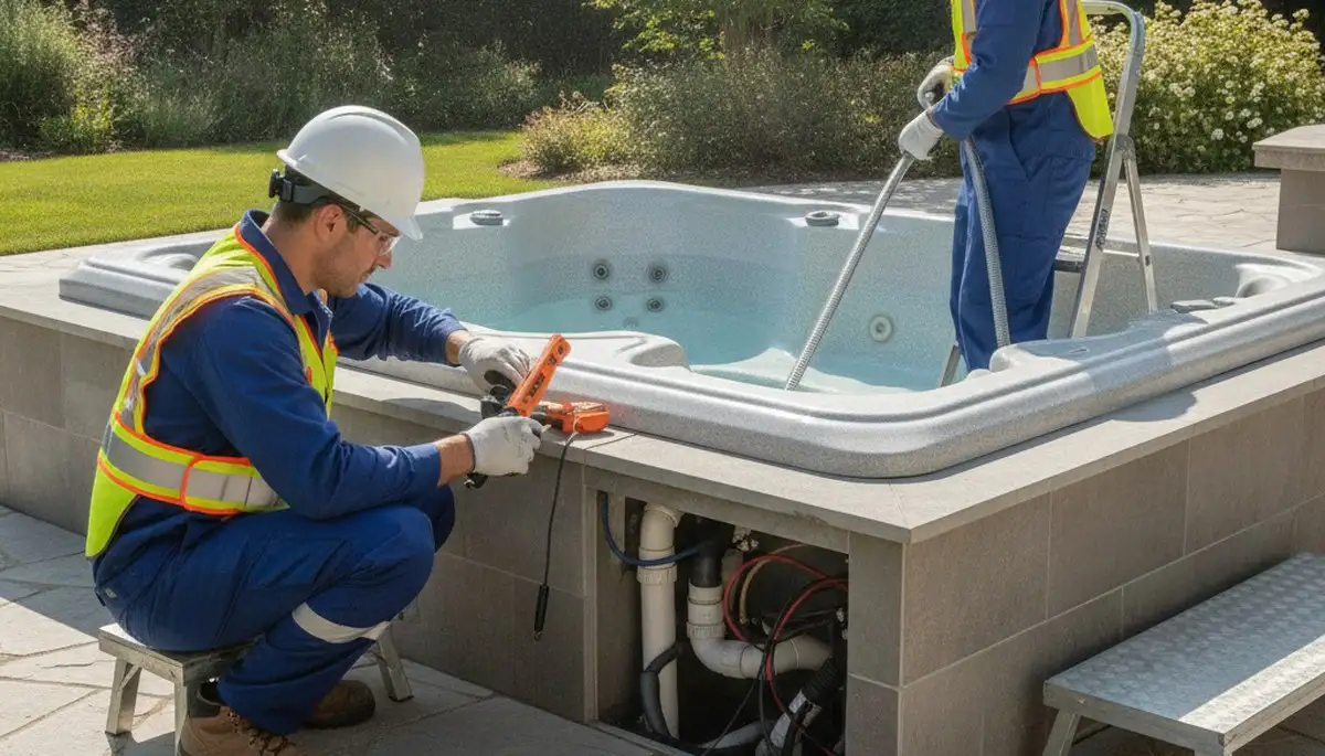 Boston MA spa repair technician fixing jets and heating on a home spa