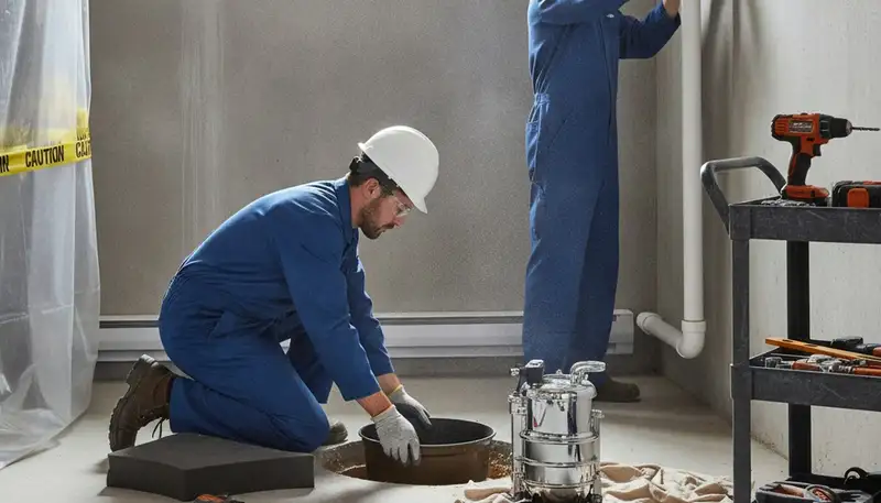 Boston MA plumber installing sump pump to protect basement from flooding and water damage