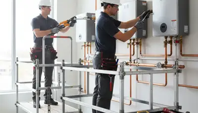 Boston plumber installing tankless water heater in a home for Boston, MA service call